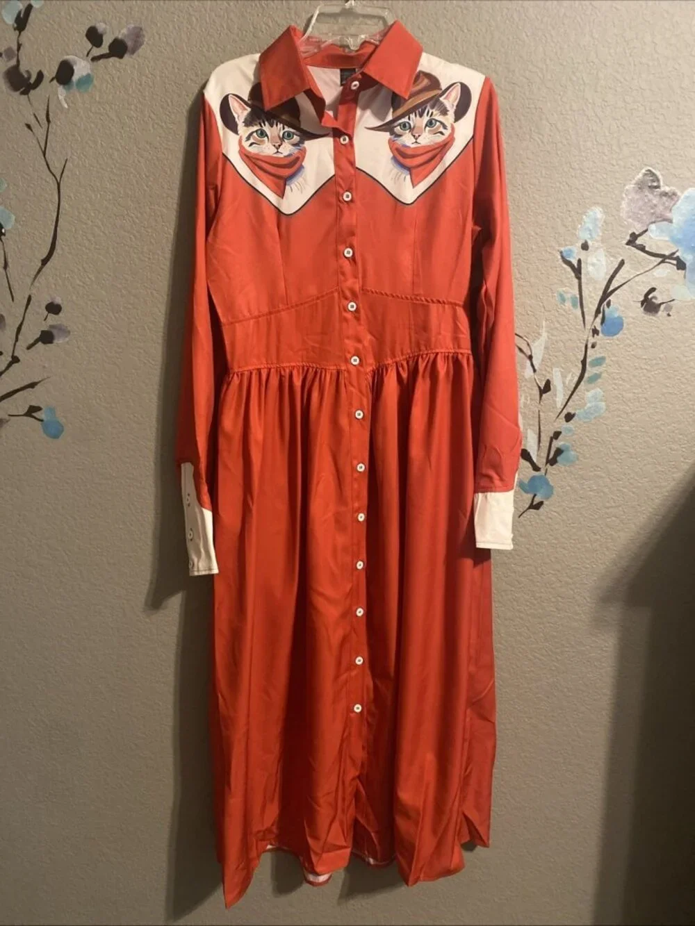 Western Button Down Shirt Dress Cat Cowgirl S Rockabilly - Picture 1 of 8